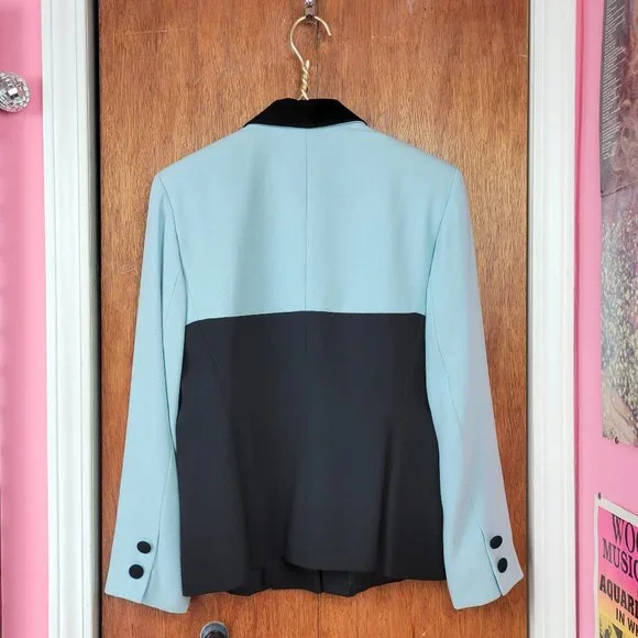 Vintage 90s Baby Blue & Black Colorblock Blazer Jacket - Picture 6 of 8